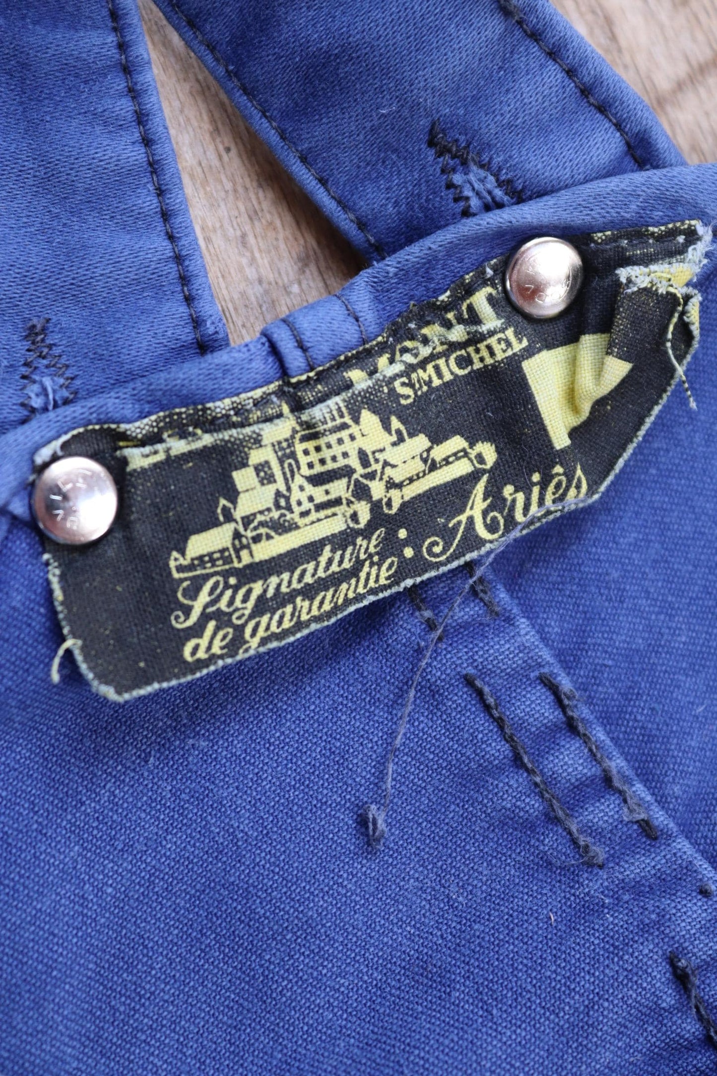 Vintage 1960s Le Mont St Michel overalls - French workwear dungarees - blue moleskin - 38” x 29”