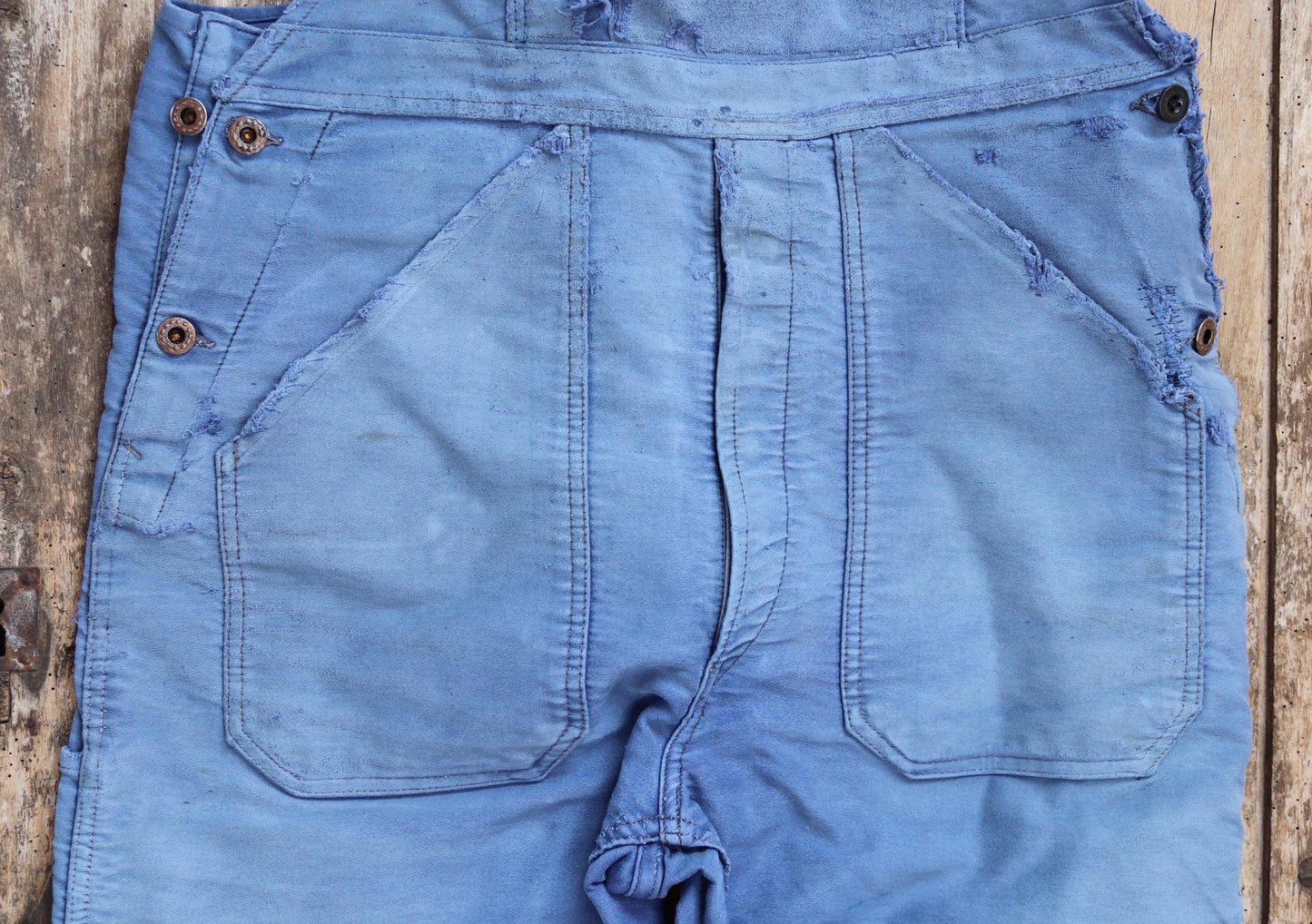 Vintage 1960s Le Mont St Michel overalls - French workwear dungarees - blue moleskin - 38” x 29”