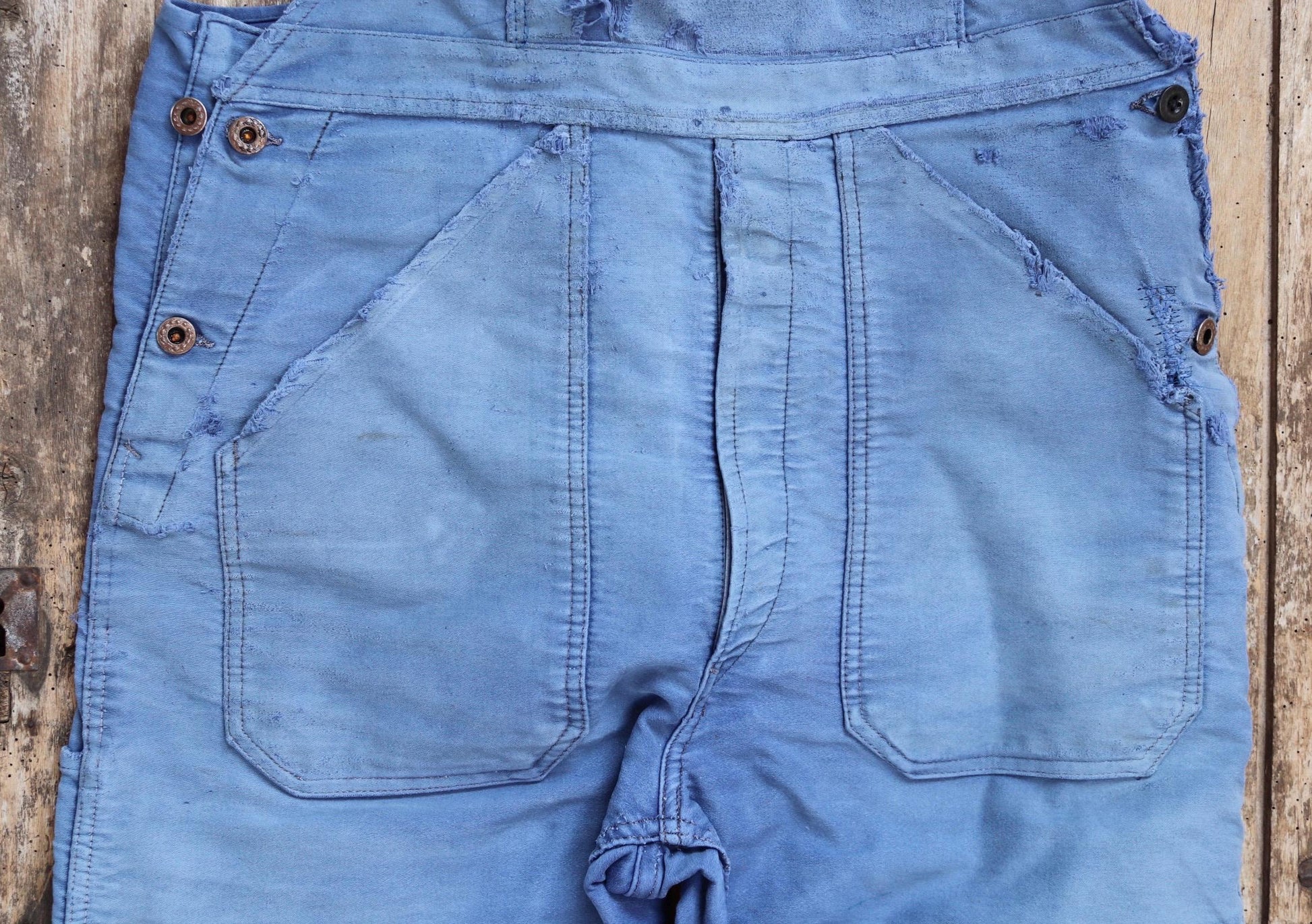 Vintage 1960s Le Mont St Michel overalls - French workwear dungarees - blue moleskin - 38” x 29”