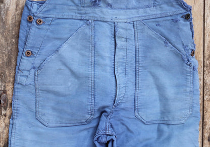 Vintage 1960s Le Mont St Michel overalls - French workwear dungarees - blue moleskin - 38” x 29”