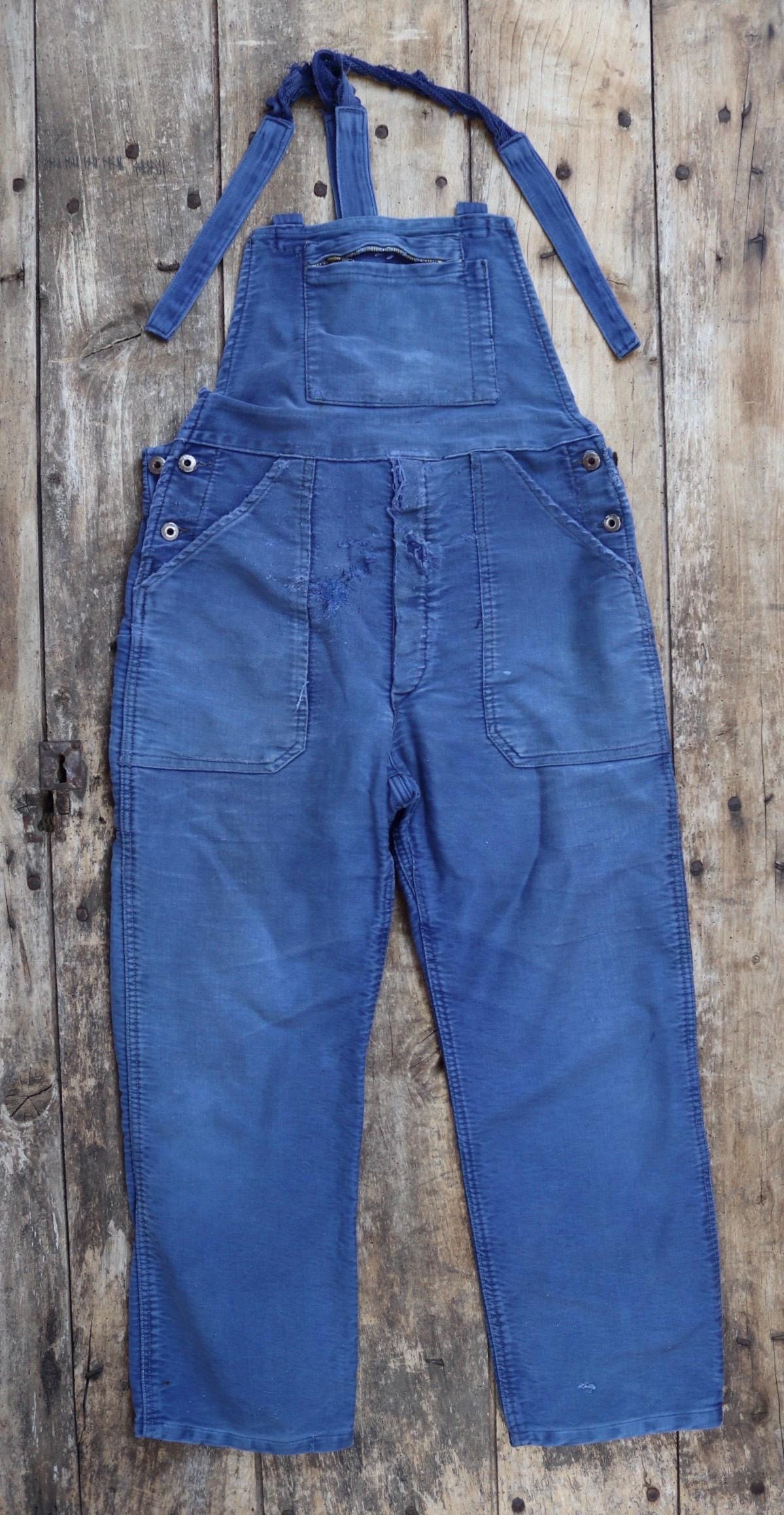 Vintage 1950s French moleksin overalls - workwear dungarees - 37” x 27”