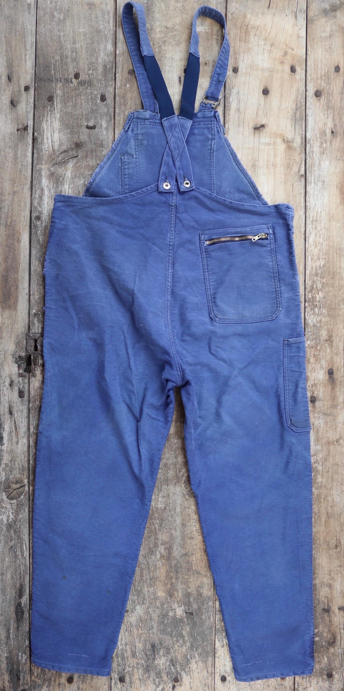Vintage 1960s French workwear overalls - Le Mont St Michel - moleskin dungarees - 42” x 28”