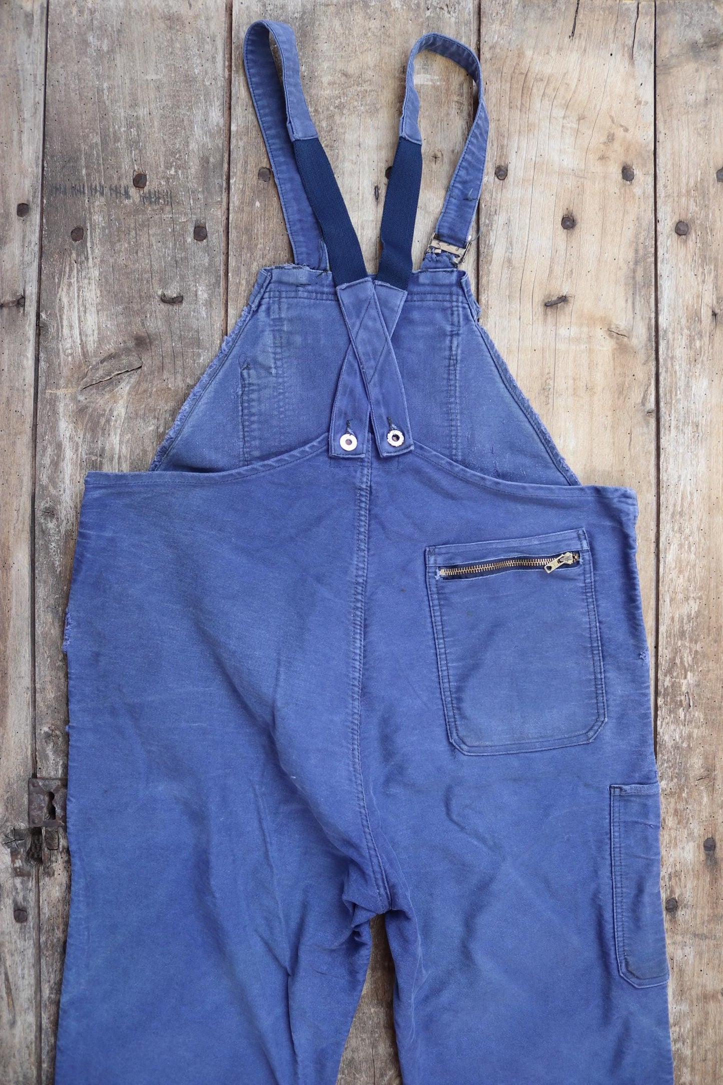 Vintage 1960s French workwear overalls - Le Mont St Michel - moleskin dungarees - 42” x 28”
