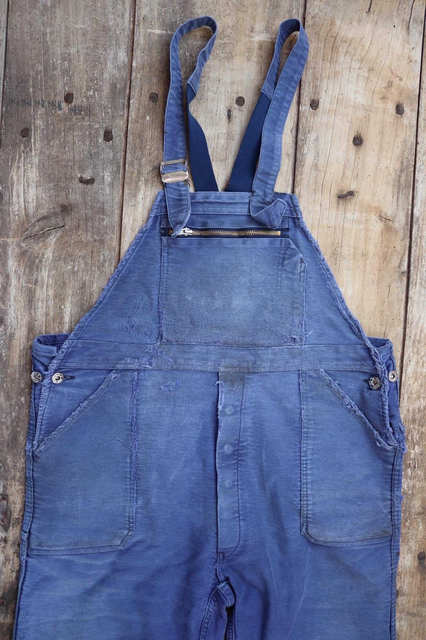 Vintage 1960s French workwear overalls - Le Mont St Michel - moleskin dungarees - 42” x 28”