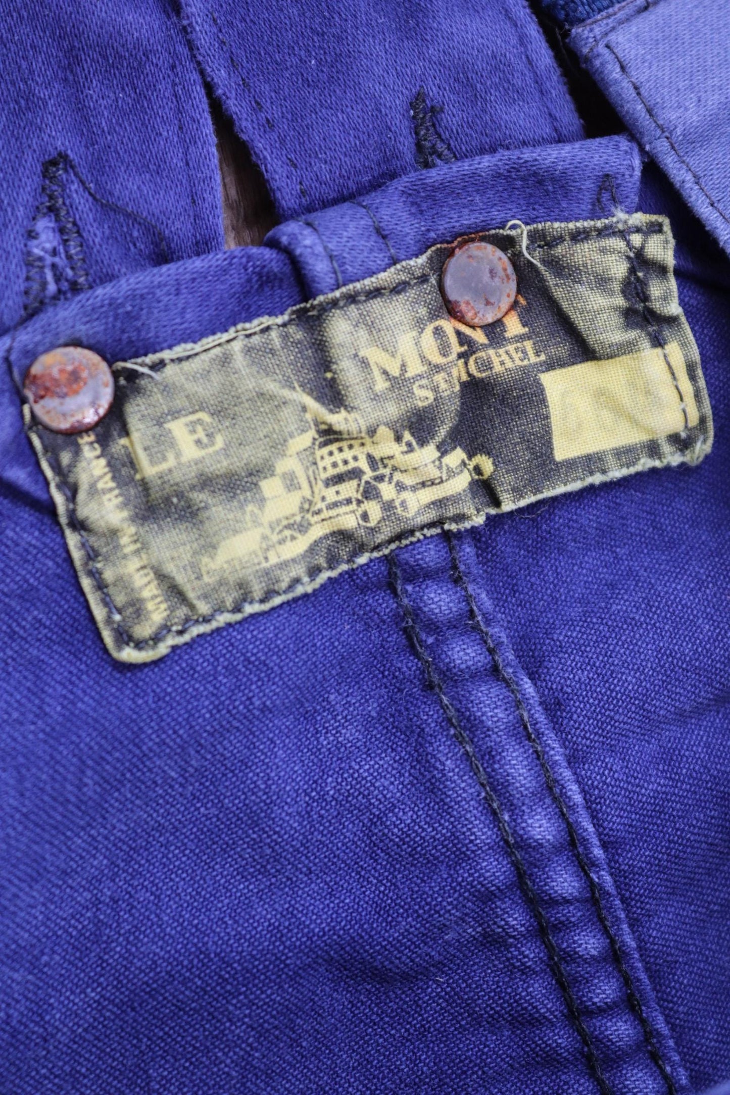 Vintage 1960s French workwear overalls - Le Mont St Michel - moleskin dungarees - 42” x 28”