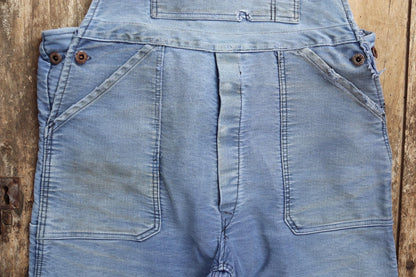 Vintage 1960s French blue moleskin dungarees - Le Mont St Michel overalls - workwear dungarees - 38” x 27”