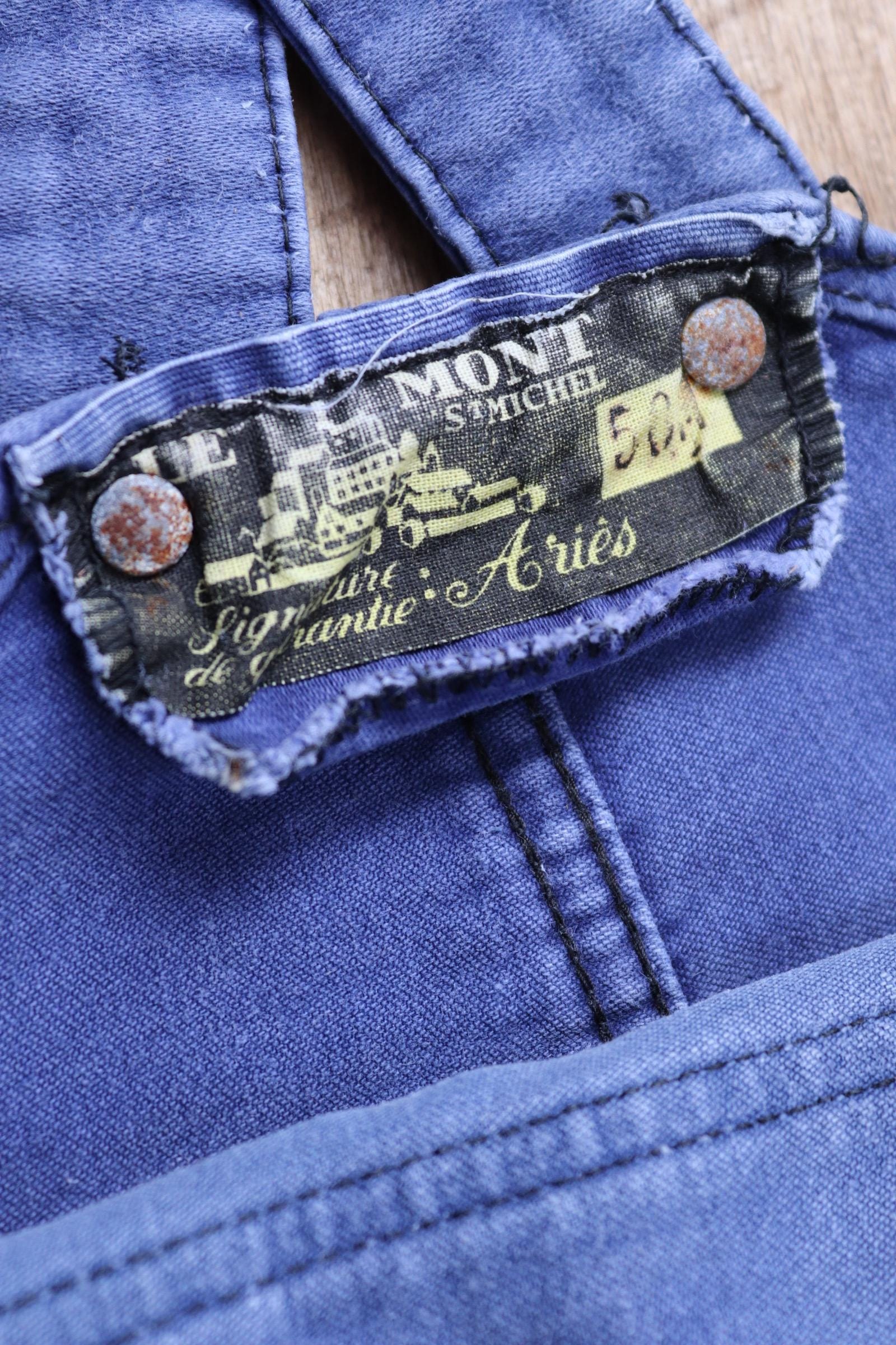 Vintage 1960s French blue moleskin dungarees - Le Mont St Michel overalls - workwear dungarees - 38” x 27”