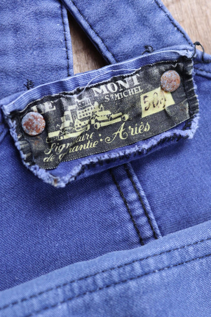 Vintage 1960s French blue moleskin dungarees - Le Mont St Michel overalls - workwear dungarees - 38” x 27”