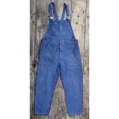 Vintage 1960s French blue moleskin overalls - workwear dungarees - 35” x 27”