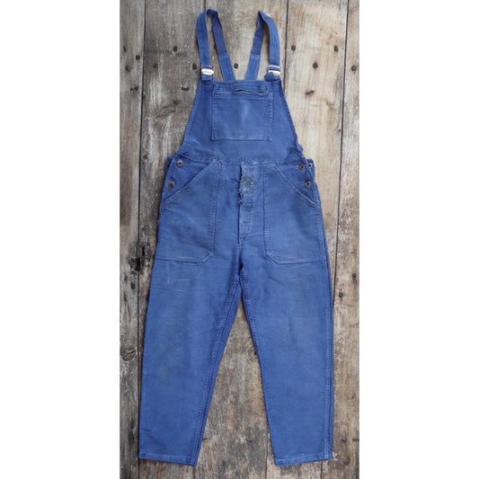Vintage 1960s French blue moleskin overalls - workwear dungarees - 35” x 27”