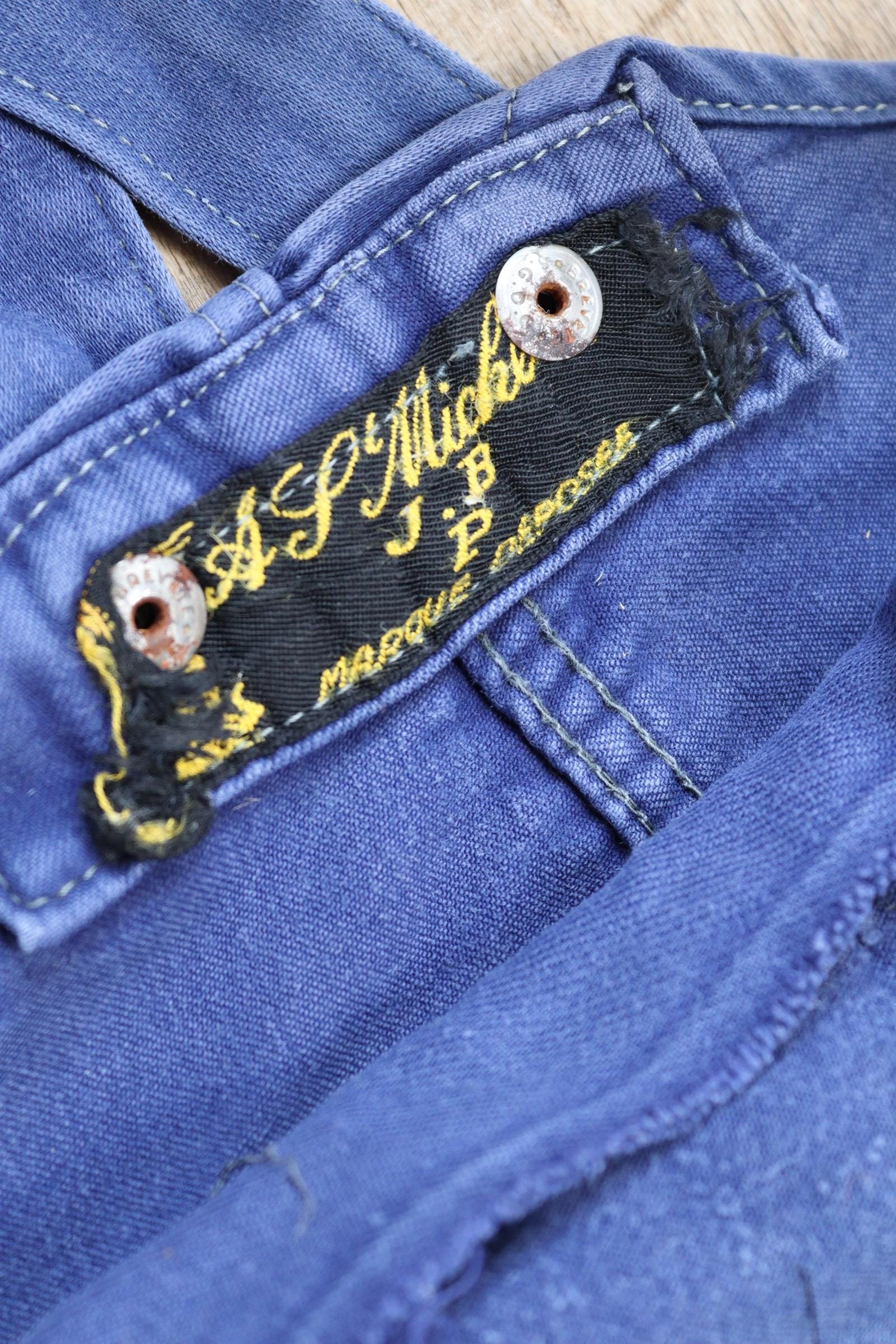 Vintage 1960s French blue moleskin overalls - workwear dungarees - 35” x 27”