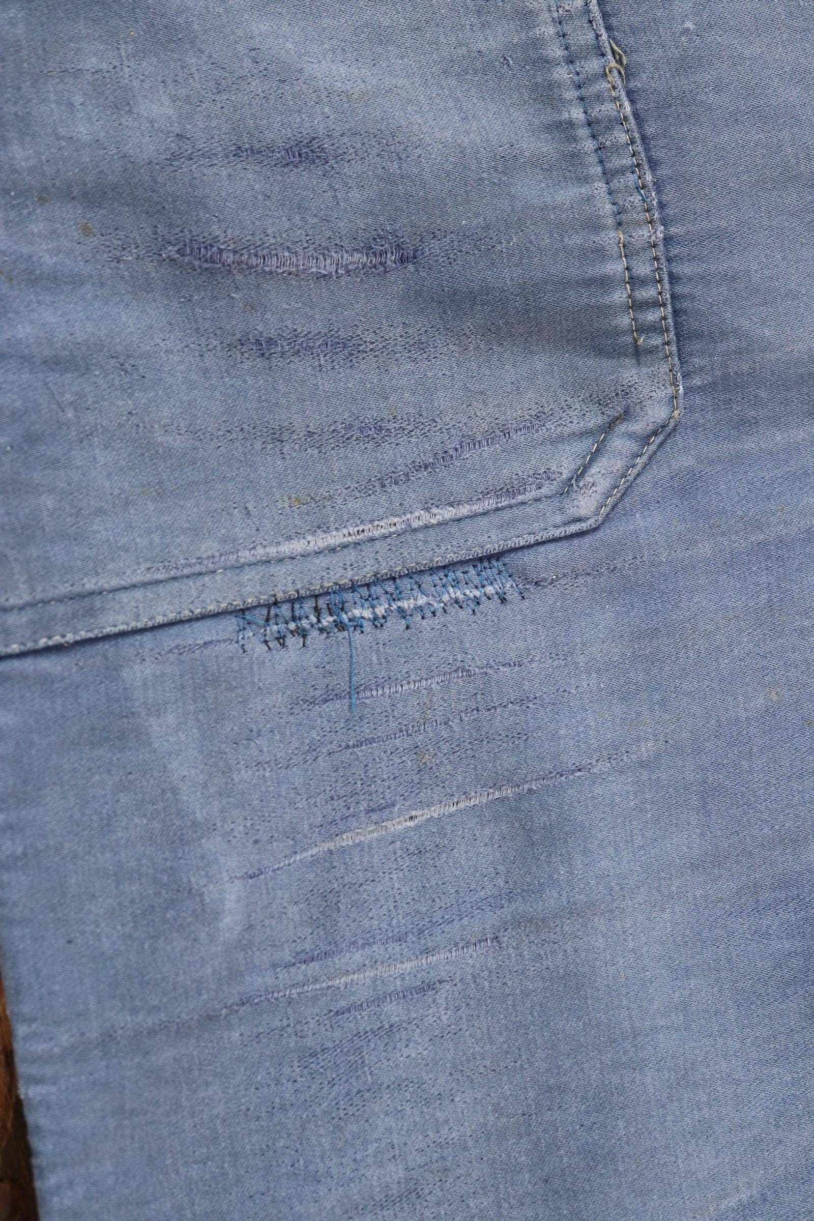 Vintage 1960s French blue moleskin overalls - workwear dungarees - 35” x 27”