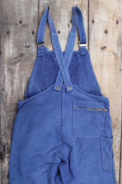 Vintage 1960s French blue moleskin overalls - workwear dungarees - 35” x 27”