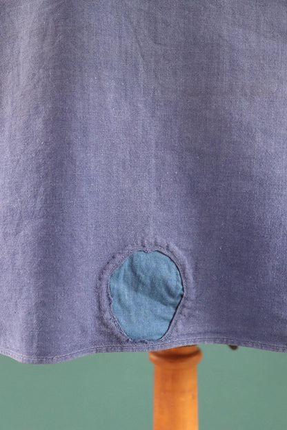 Vintage 1940s French workwear shirt - faded blue chambray cotton - darned and repaired - 46” chest