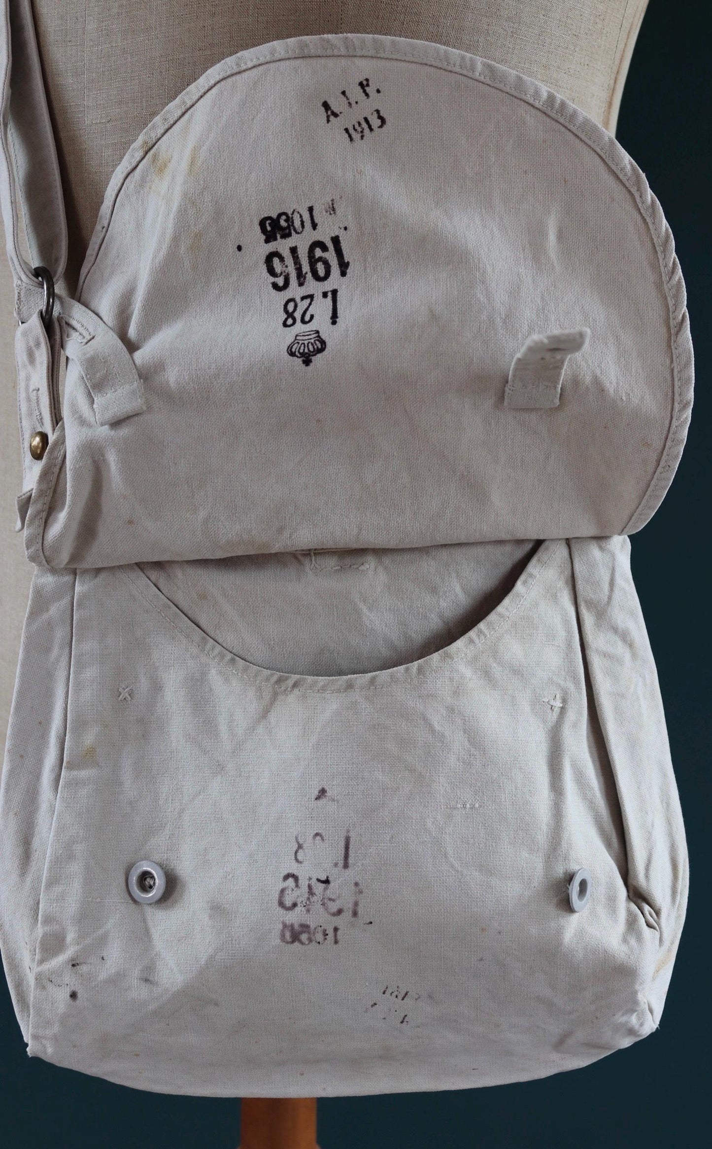 Antique WW1 military bag - Swedish army musette - cotton cross body bread bag - mattornist