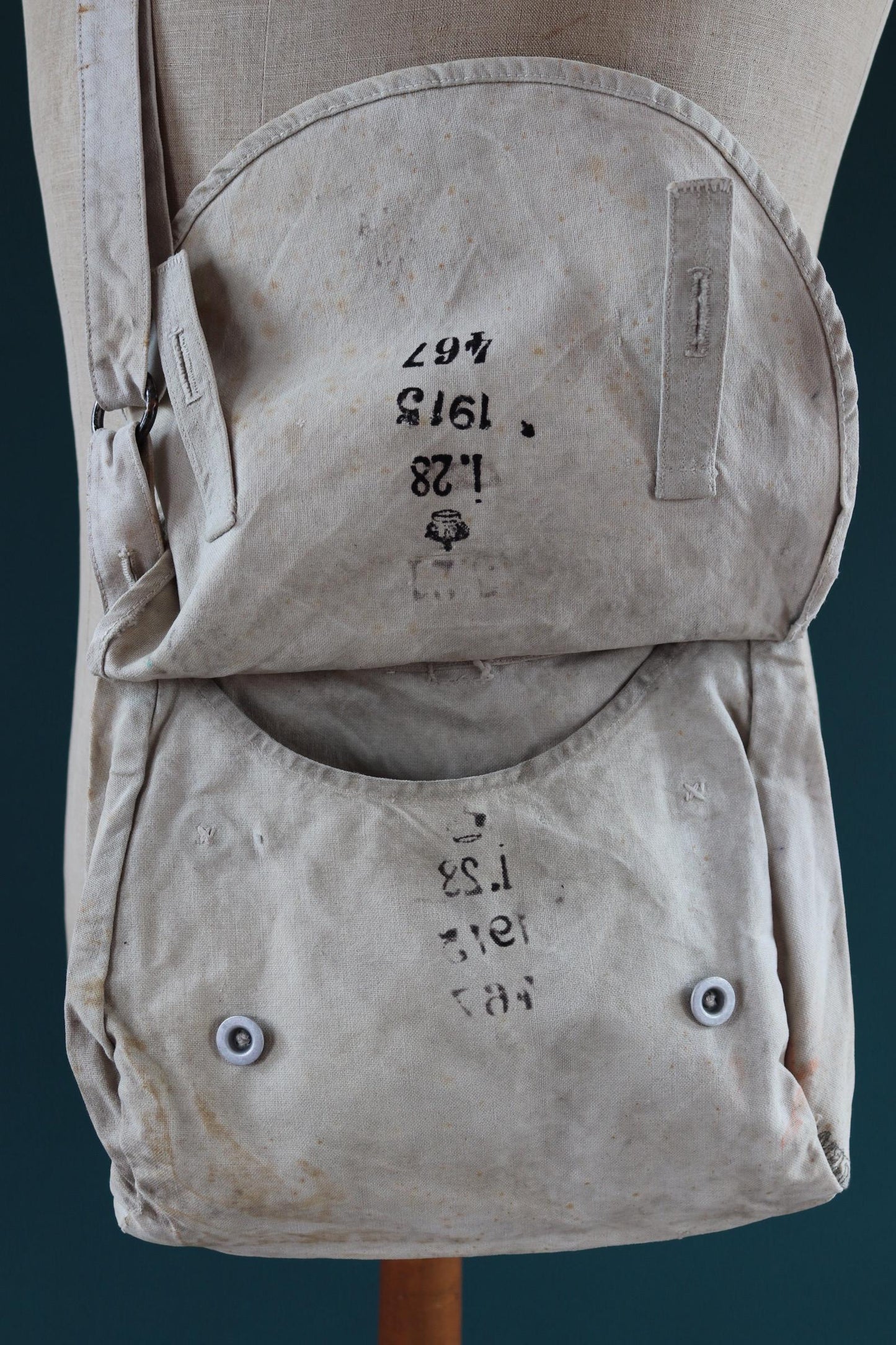 Antique WW1 military bag - Swedish army musette - cotton cross body bread bag - mattornist