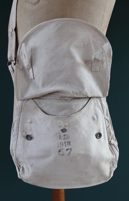Antique WW1 military bag - Swedish army musette - cotton cross body bread bag - mattornist
