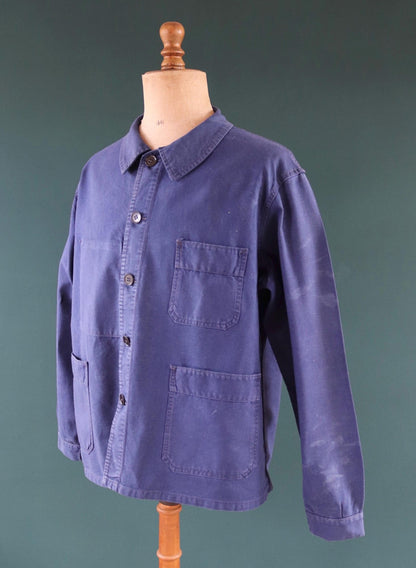 Vintage French workwear jacket - cotton twill chore coat - 50” chest