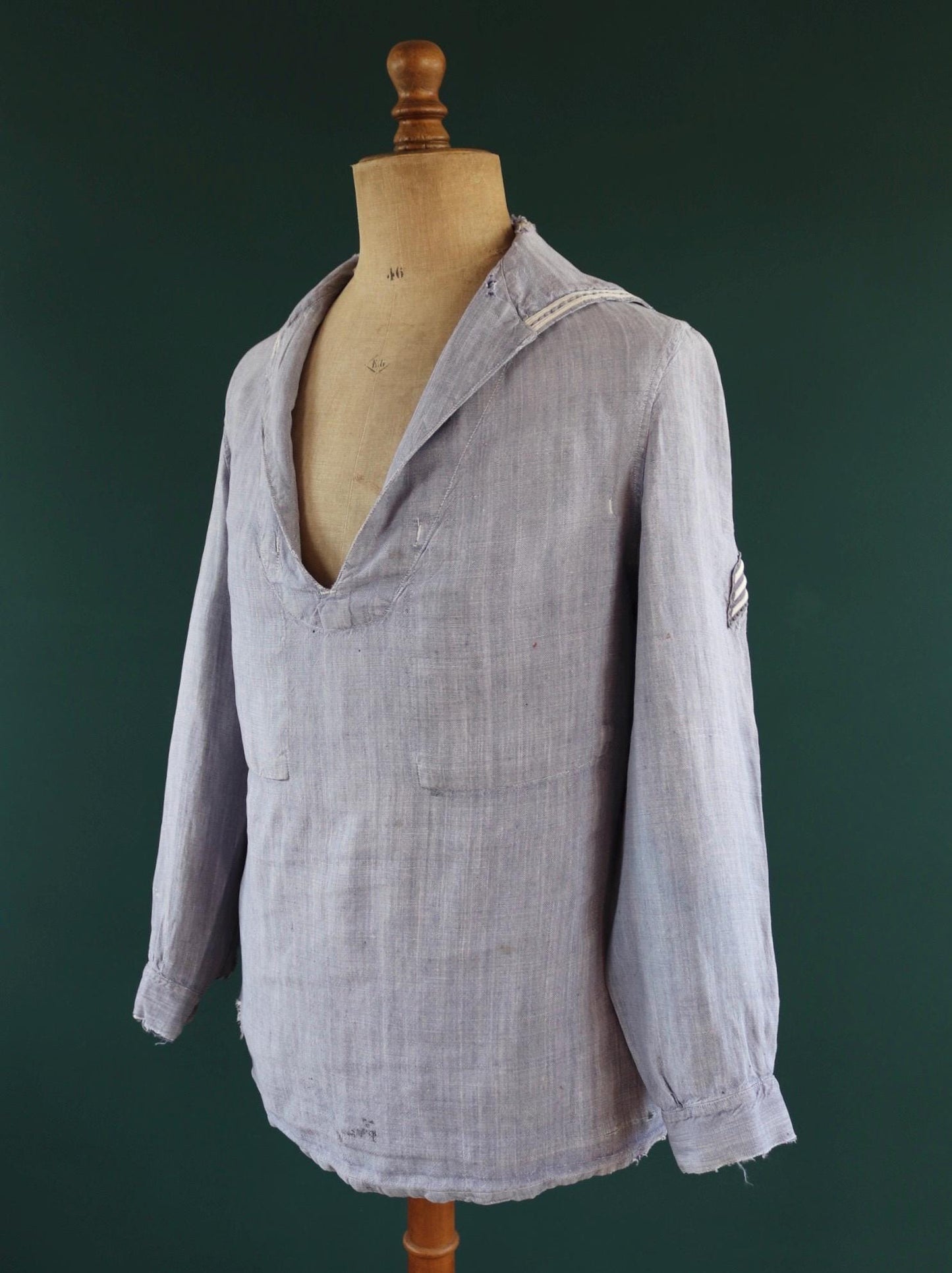 Vintage 1960s French linen saillor shirt - military workwear - 42" chest