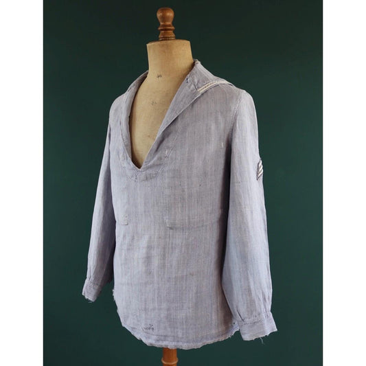 Vintage 1960s French linen saillor shirt - military workwear - 42" chest