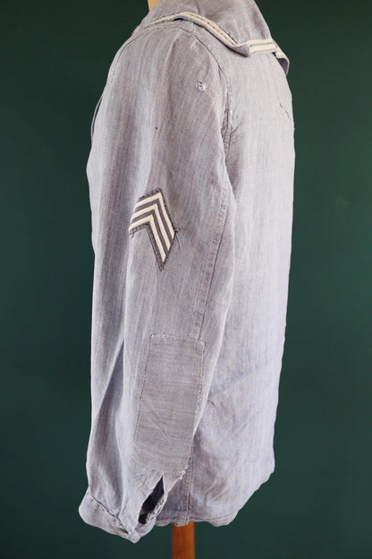 Vintage 1960s French linen saillor shirt - military workwear - 42" chest