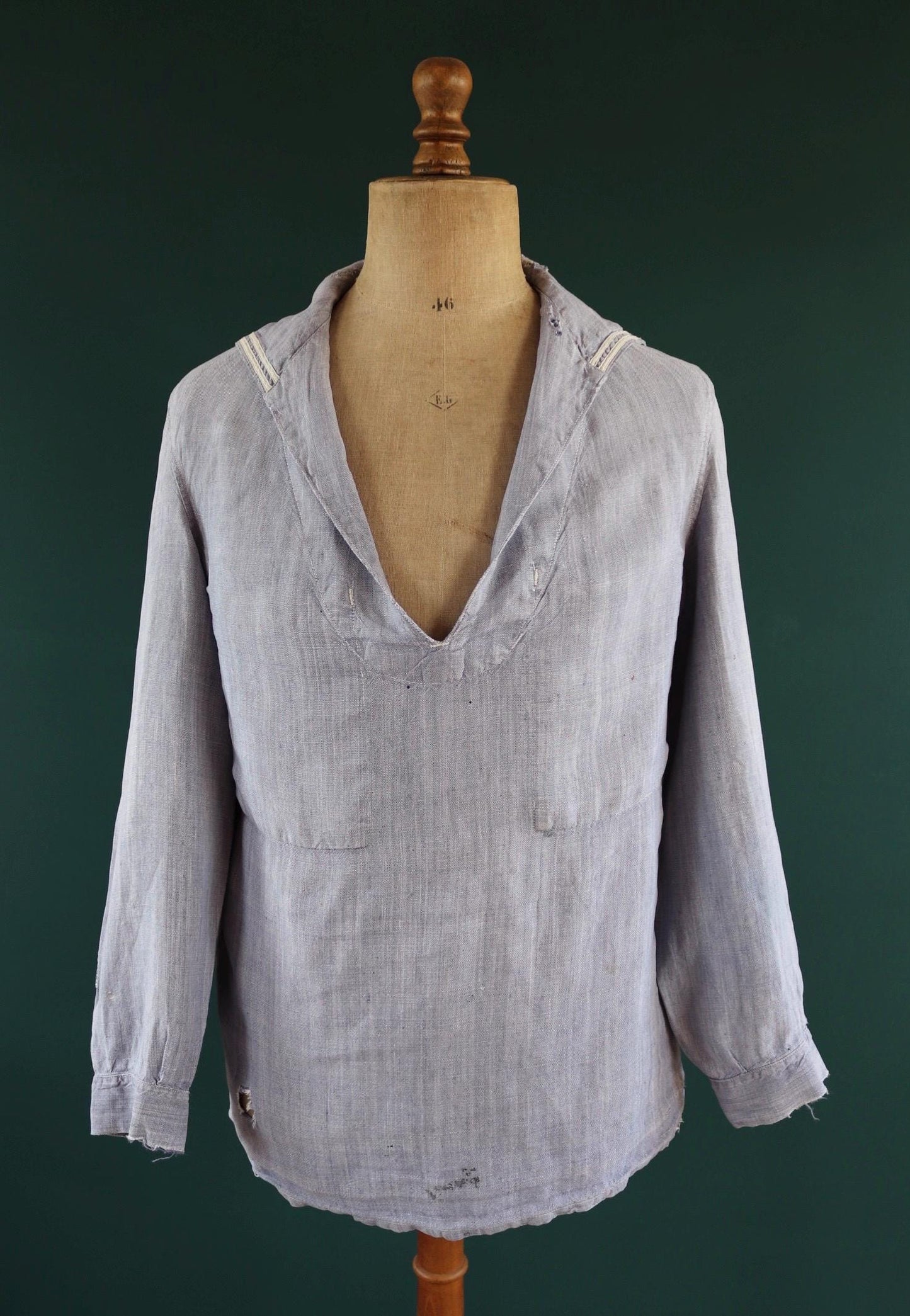 Vintage 1960s French linen saillor shirt - military workwear - 42" chest