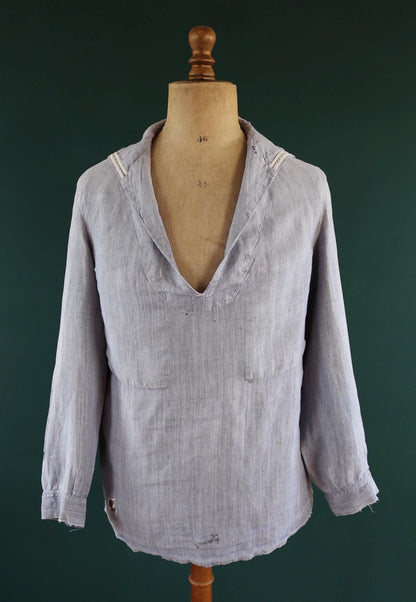 Vintage 1960s French linen saillor shirt - military workwear - 42" chest