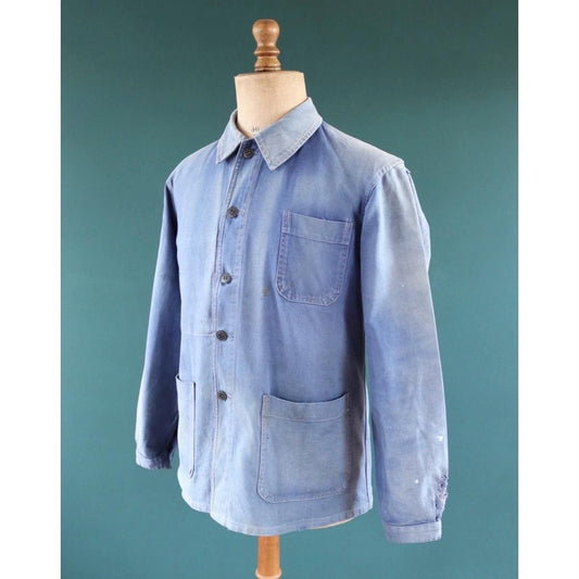 Vintage French blue workwear jacket - 1960s cotton twill - 42” chest - bleu de travail