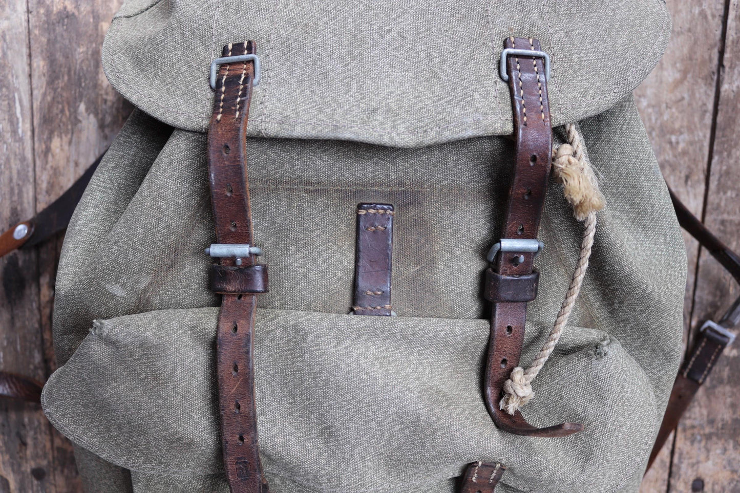 Vintage 1960s Swiss army rucksack - military backpack - salt pepper cotton canvas - for hiking and camping gear