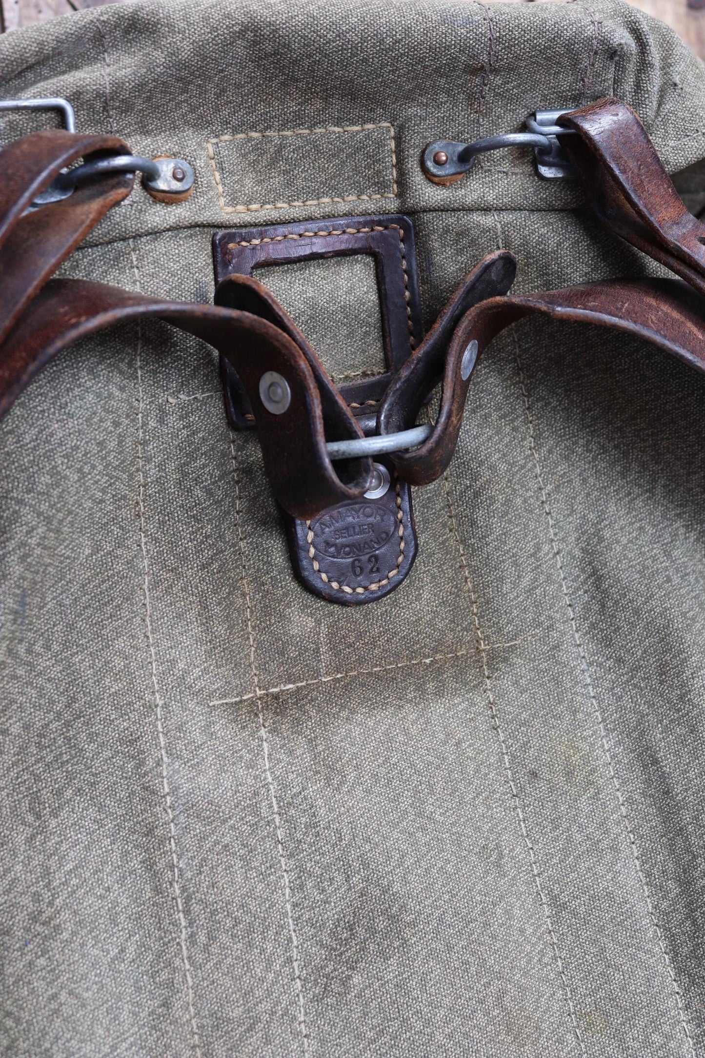 Vintage 1960s Swiss army rucksack - military backpack - salt pepper cotton canvas - for hiking and camping gear