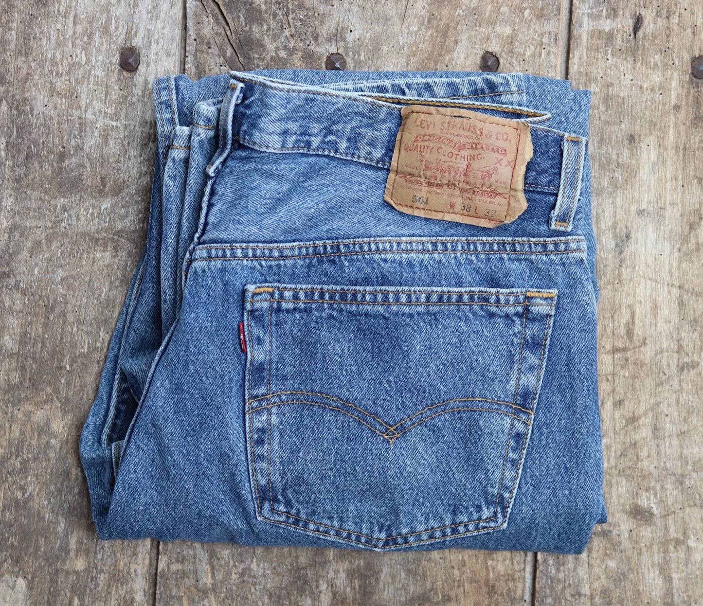 Vintage 1990s Levis 501 jeans - made in USA - blue denim workwear - 35" x 31"
