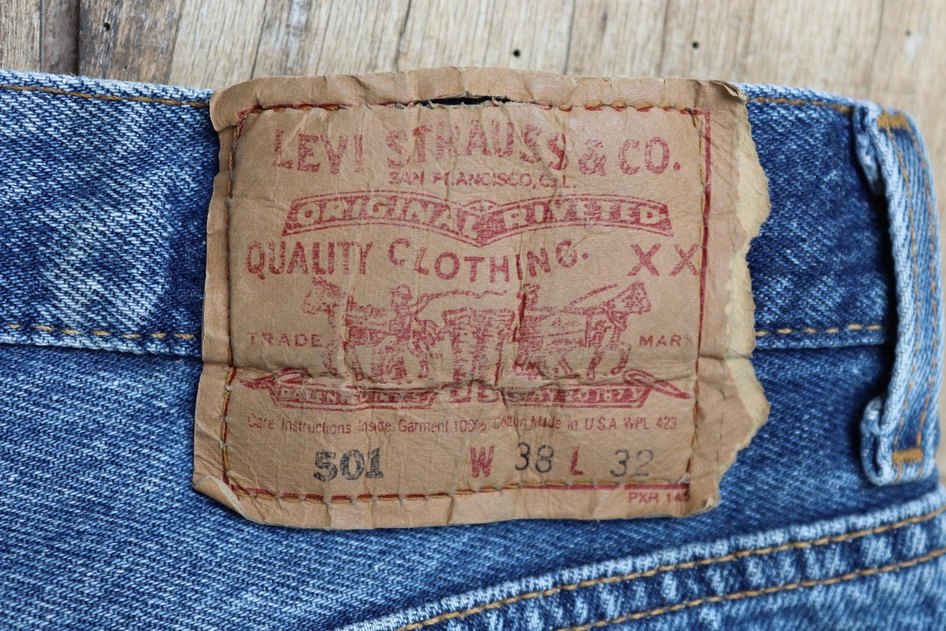Vintage 1990s Levis 501 jeans - made in USA - blue denim workwear - 35" x 31"