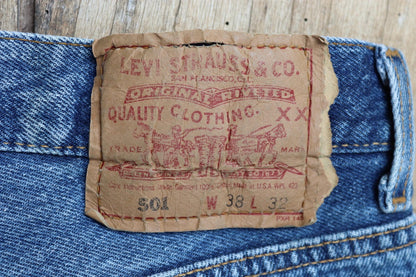 Vintage 1990s Levis 501 jeans - made in USA - blue denim workwear - 35" x 31"