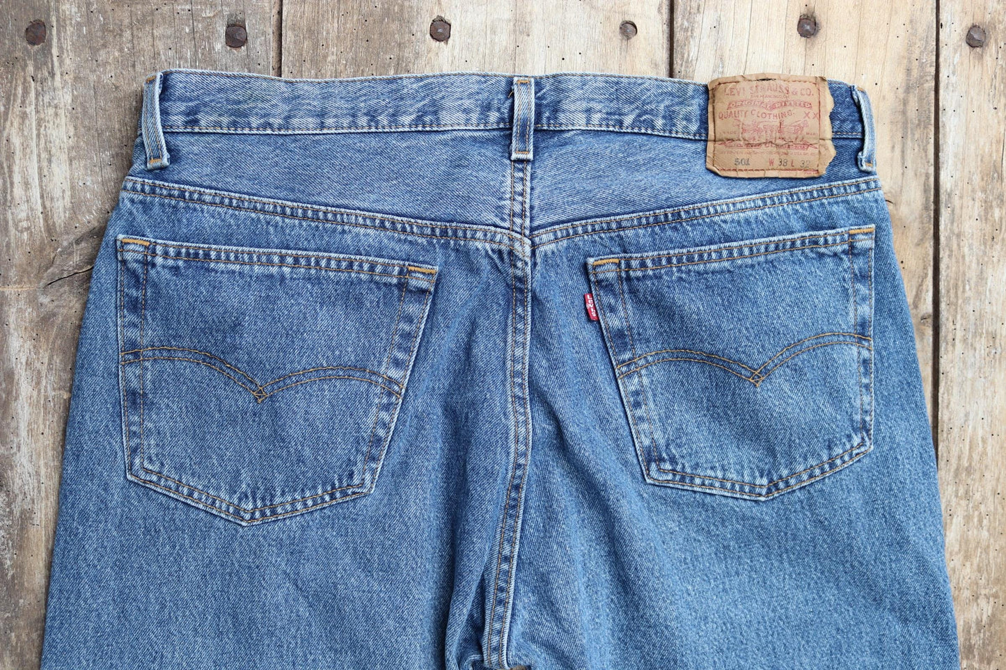 Vintage 1990s Levis 501 jeans - made in USA - blue denim workwear - 35" x 31"
