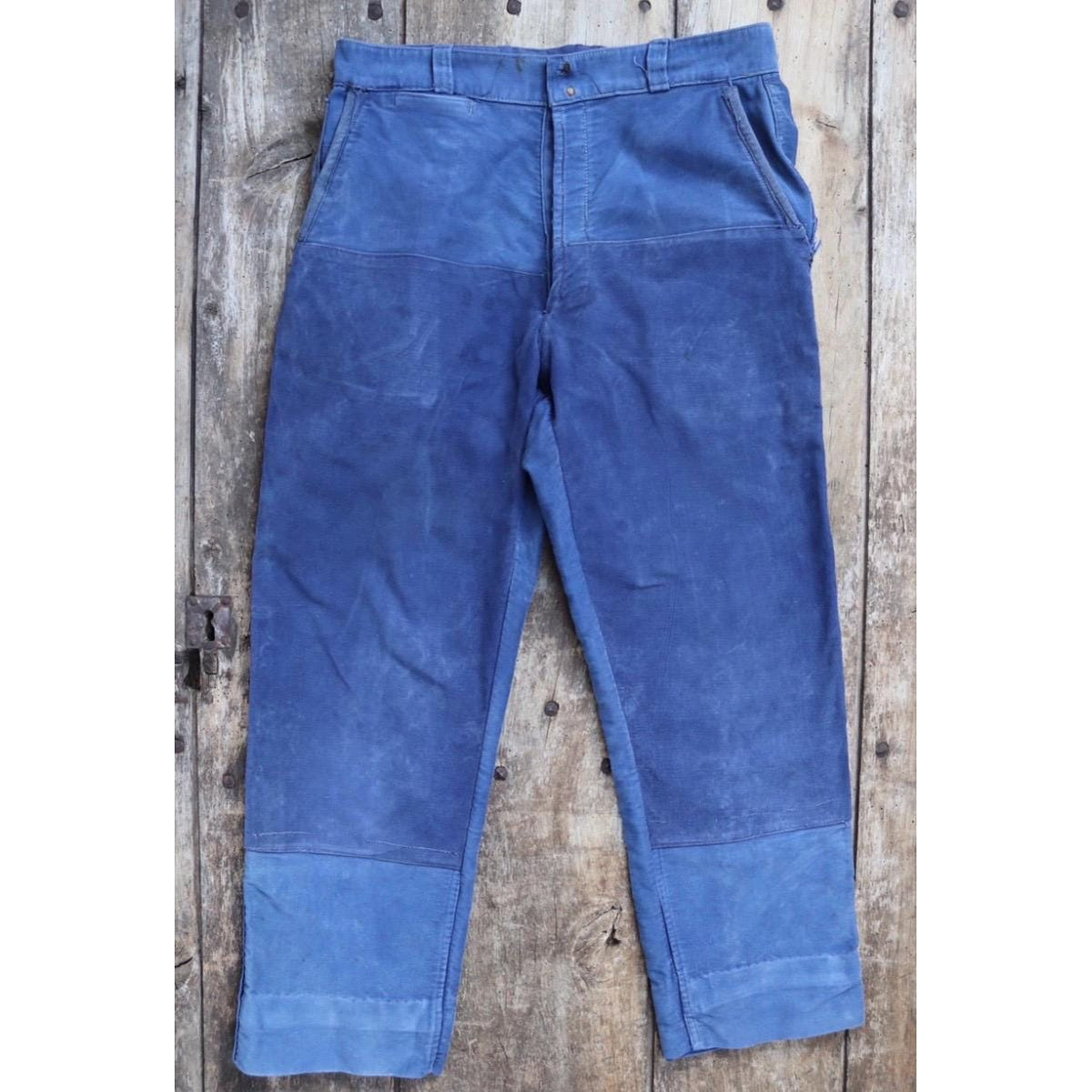 Vintage 1950s French workwear trousers - blue moleskin chore pants - 30” x 25”