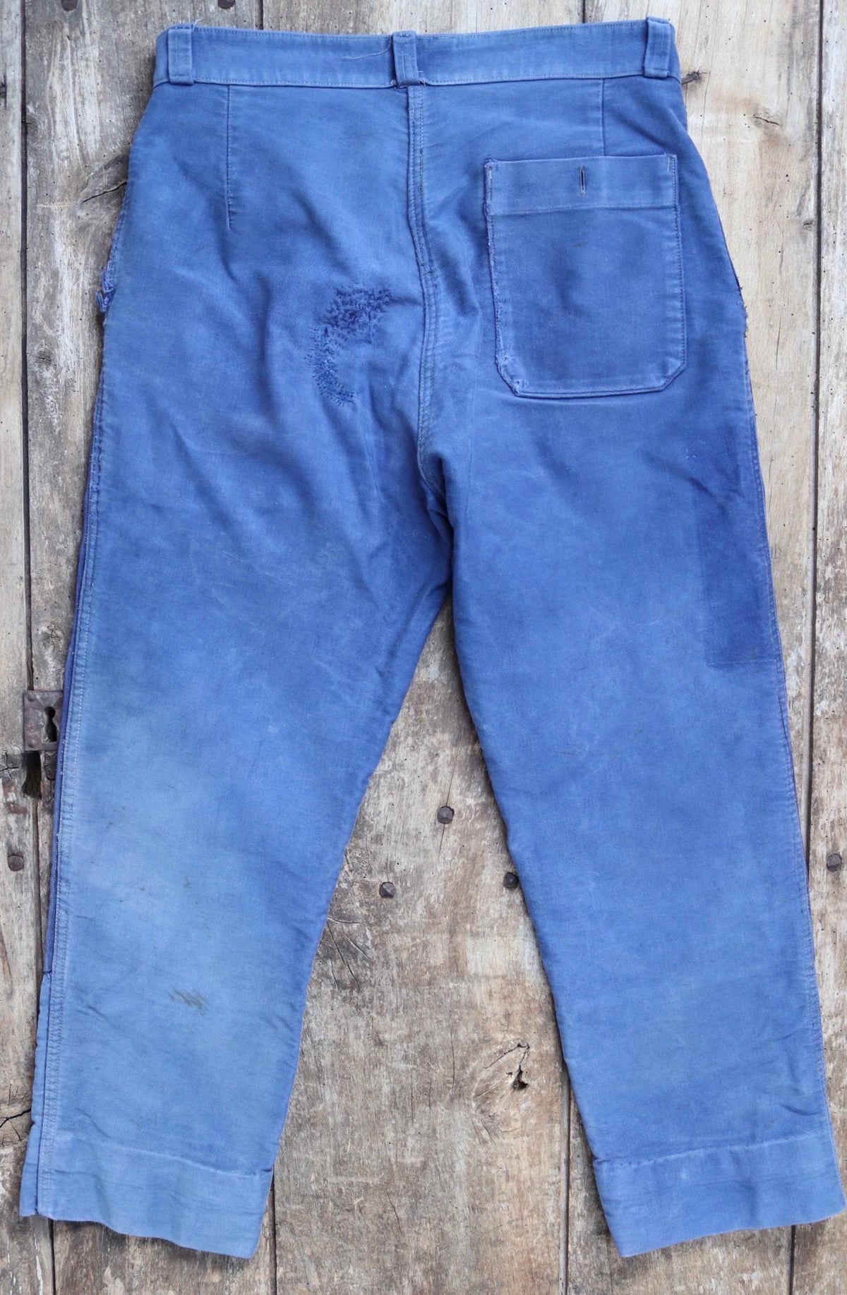 Vintage 1950s French workwear trousers - blue moleskin chore pants - 30” x 25”