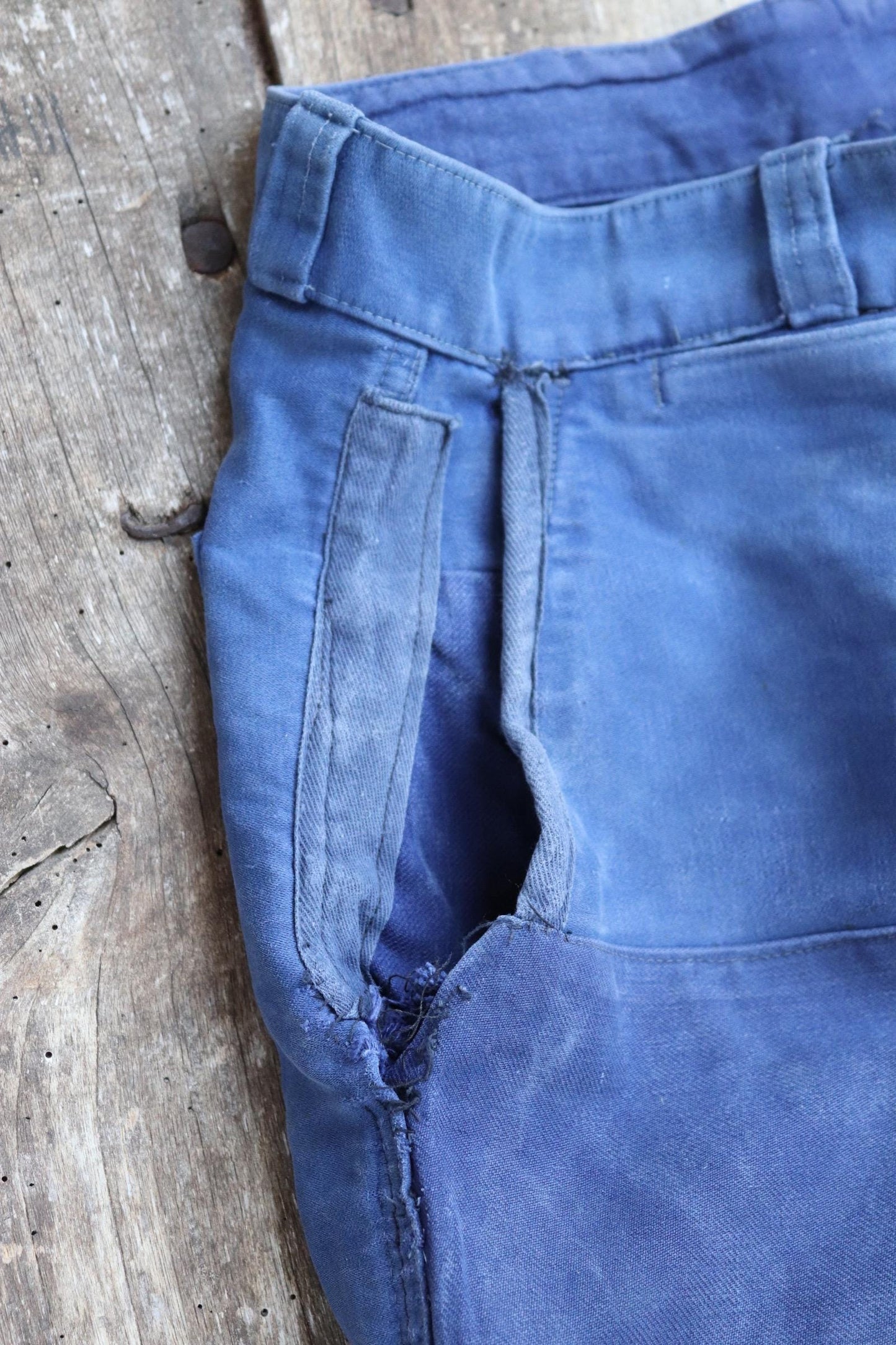Vintage 1950s French workwear trousers - blue moleskin chore pants - 30” x 25”