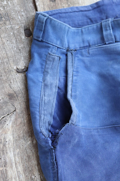 Vintage 1950s French workwear trousers - blue moleskin chore pants - 30” x 25”