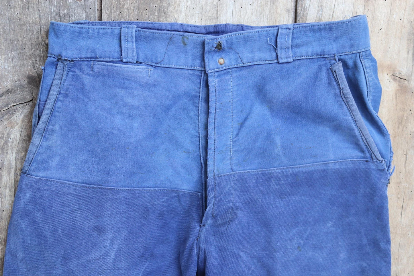 Vintage 1950s French workwear trousers - blue moleskin chore pants - 30” x 25”