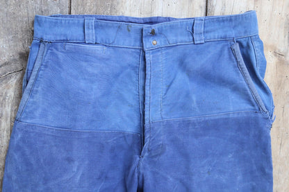 Vintage 1950s French workwear trousers - blue moleskin chore pants - 30” x 25”