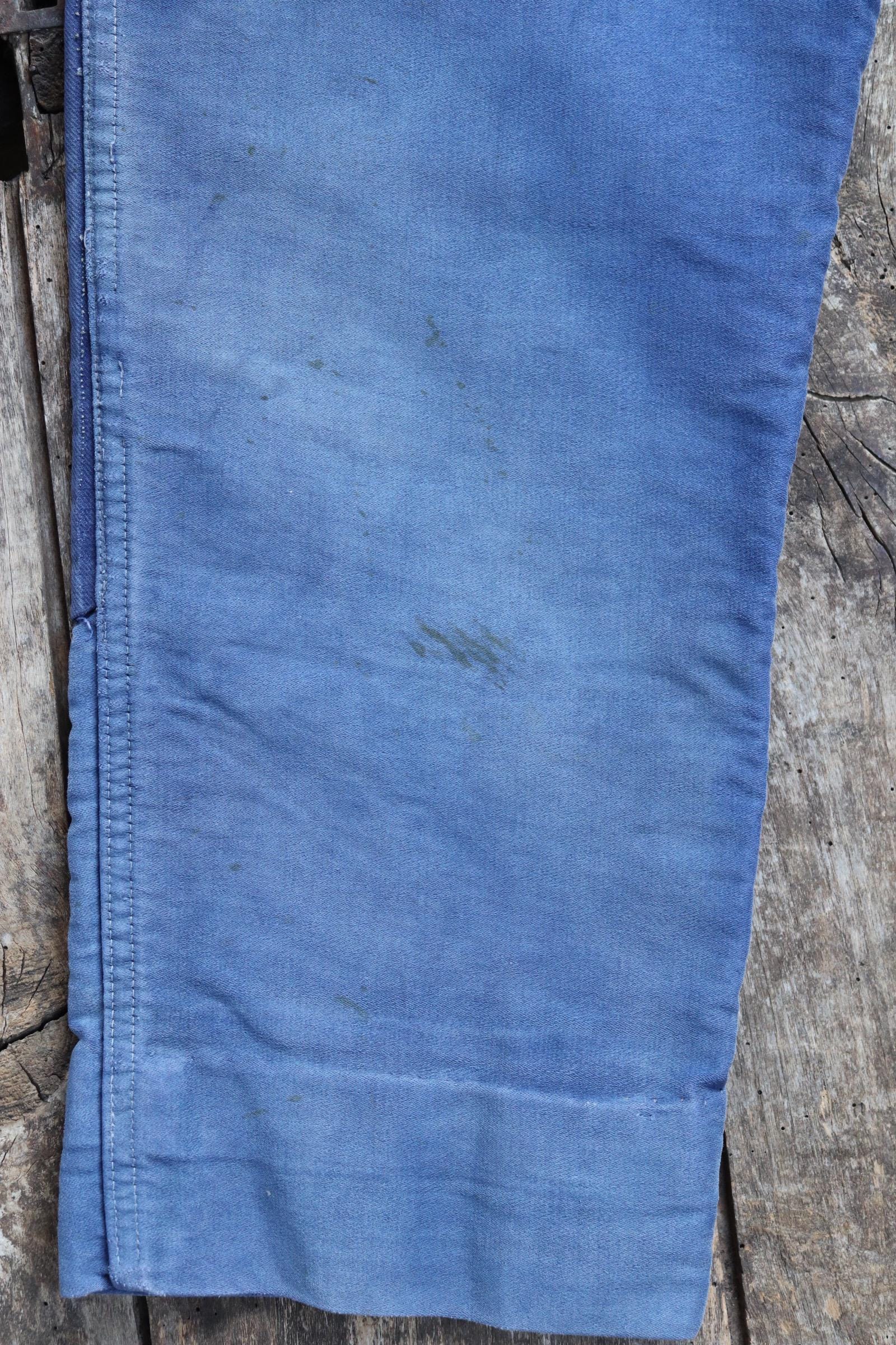 Vintage 1950s French workwear trousers - blue moleskin chore pants - 30” x 25”