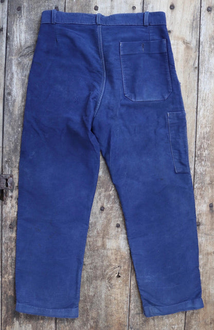 Vintage 1960s French workwear trousers - blue moleskin chore pants - 31” x 26”