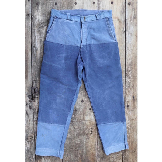 Vintage 1960s French workwear trousers - blue moleskin chore pants - 30” x 26”