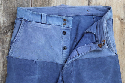 Vintage 1960s French workwear trousers - blue moleskin chore pants - 30” x 26”