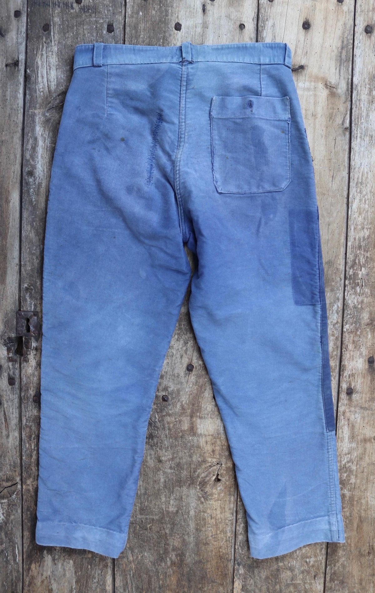Vintage 1960s French workwear trousers - blue moleskin chore pants - 30” x 26”