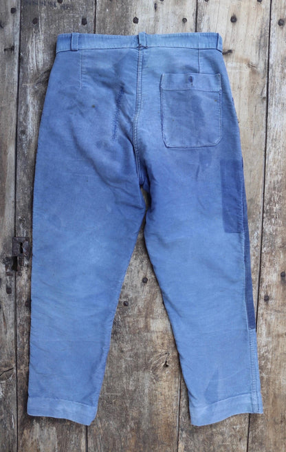 Vintage 1960s French workwear trousers - blue moleskin chore pants - 30” x 26”