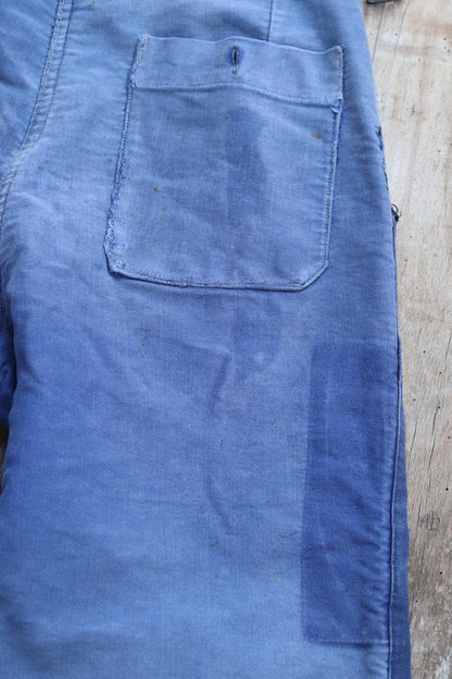 Vintage 1960s French workwear trousers - blue moleskin chore pants - 30” x 26”