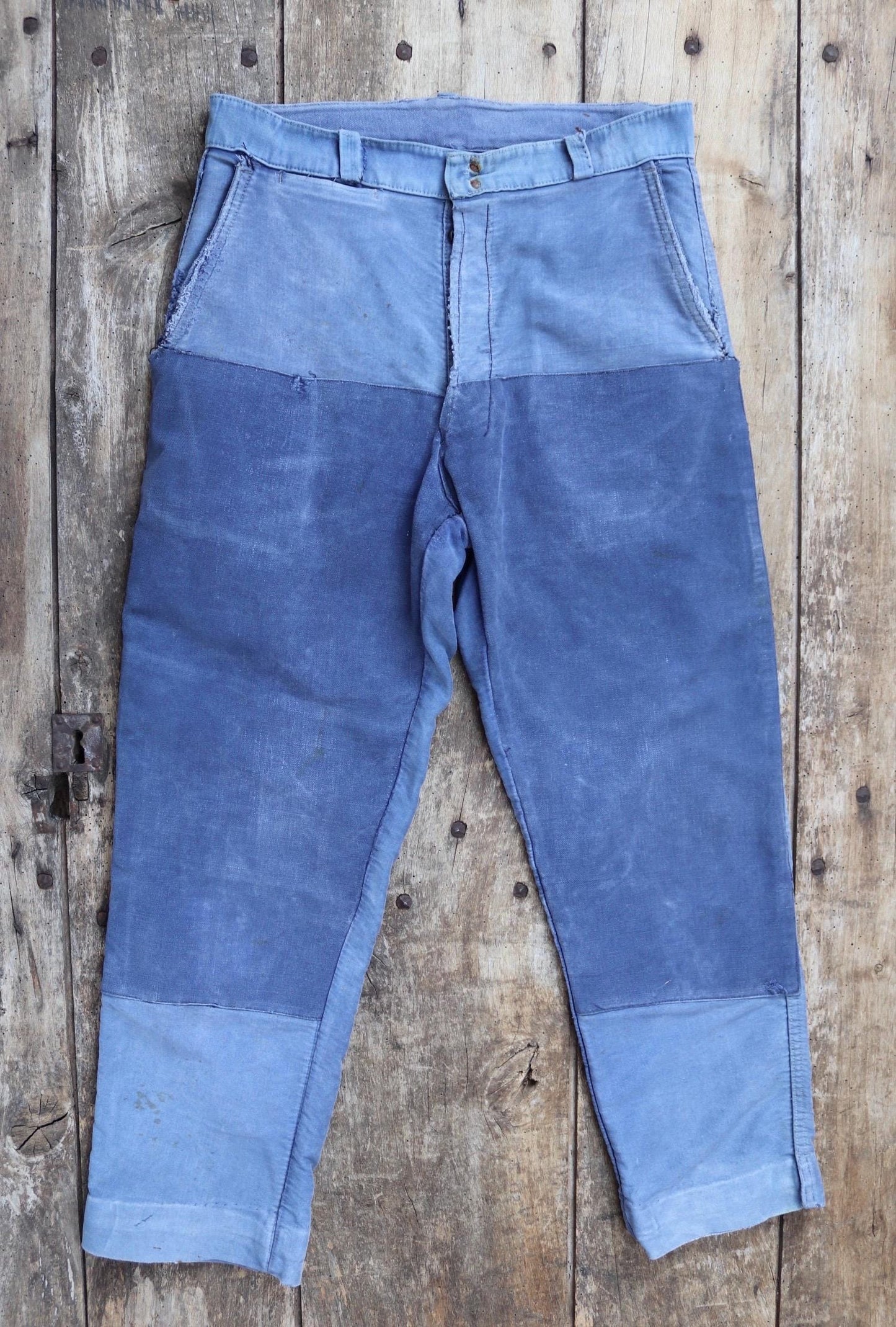 Vintage 1960s French workwear trousers - blue moleskin chore pants - 30” x 26”
