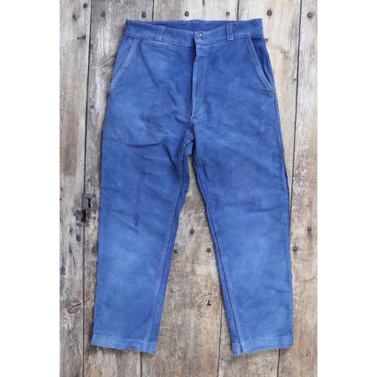 Vintage 1960s French workwear trousers - blue moleskin chore pants - 31” x 27”