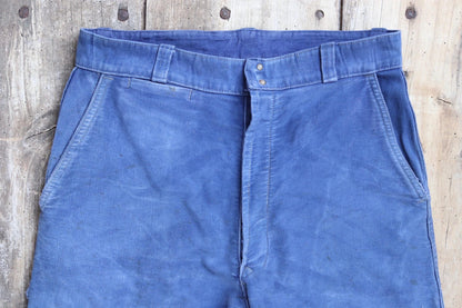Vintage 1960s French workwear trousers - blue moleskin chore pants - 31” x 27”